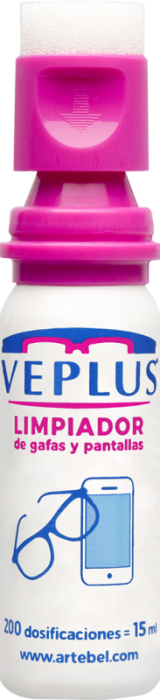 VEPLUS LIMPIADOR y VEPLUS ANTIVAHO para gafas, con aplicador de esponja.